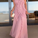 Adeline | Blush Pleated One-Shoulder Dress