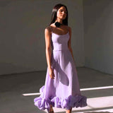 Elise | Pink Ruffle-Hem Strap Dress