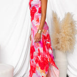 Yanira | Pink Abstract One-Shoulder Dress