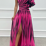 Hazel | Black Striped One-Shoulder Dress