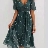 Matilda | Taupe Floral Wrap Midi Dress