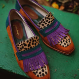 Elowen | Orange Leopard Fringe Loafers