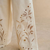 Isla | Cream Cutwork Wide-Leg Jeans