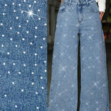 Ella | Blue Embellished Wide-Leg Jeans
