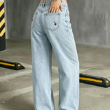 Ruby | Light Blue Embroidered Wide-Leg Jeans