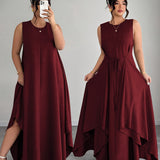 Amandine | Beige Belted Asymmetric Dress