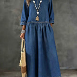 Vera | Loose Denim Dress with Round Neckline