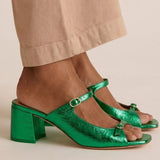 Odile | Gold Peep-Toe Block-Heel Sandals
