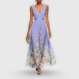 Madeline | Blue Floral V-Neck Maxi Dress