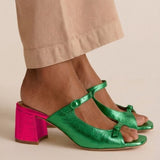 Odile | Gold Peep-Toe Block-Heel Sandals