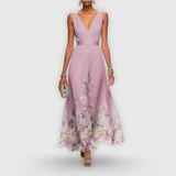 Madeline | Blue Floral V-Neck Maxi Dress