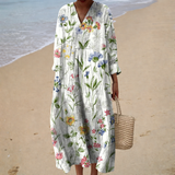 Elise | White Botanical V-Neck Dress