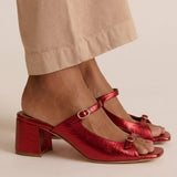Odile | Gold Peep-Toe Block-Heel Sandals