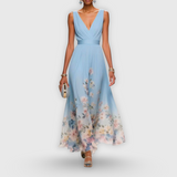 Madeline | Blue Floral V-Neck Maxi Dress