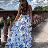 Uri | Blue Floral Ruffle Maxi Dress