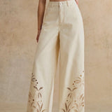 Isla | Cream Cutwork Wide-Leg Jeans