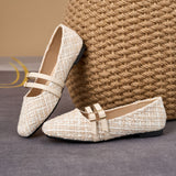 Sonja | Cream Tweed Double-Strap Flats