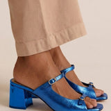 Odile | Gold Peep-Toe Block-Heel Sandals