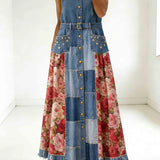 Carina | Denim Maxi Skirt in Floral Patchwork Look