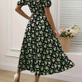 Fleur | Black Pink-Floral Midi Dress