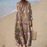 Nadine | Taupe Floral V-Neck Dress