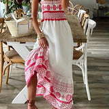 Rianna | White Red-Print Maxi Dress