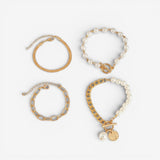 Chic 4-Piece Gold Bracelet Set – Snake, Pearls, and Links