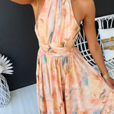 Elina | Pastel Floral Halter Midi Dress