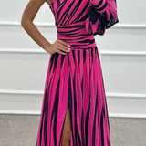 Hazel | Black Striped One-Shoulder Dress