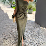 Eleanor | Teal One-Shoulder Draped Dress