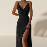 Aria | Champagne Ruched Split Maxi Dress