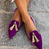 Portia | Purple Pointed Tassel Loafers