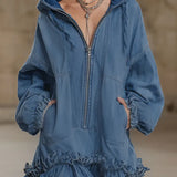 Rosalie | Denim Mini Dress with Ruffled Hem and Hood