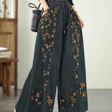 Sienna | Dark Blue Floral Wide-Leg Jeans