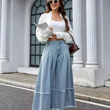 Lila | Light Blue Pleated Wide-Leg Jeans