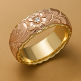 Gold Ring with Vintage Pink Flower
