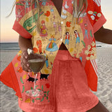 Paola | Coral Graphic Shirt & Shorts Set