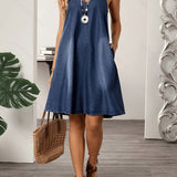 Thais | Blue Sleeveless A-Line Dress