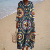 Simone | Navy Medallion V-Neck Dress