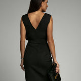 Maud | Red Ruched V-Neck Midi Dress