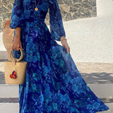 Luna | Blue Floral Off-Shoulder Maxi Dress