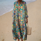 Leonie | Turquoise Geometric V-Neck Dress