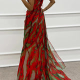Mia | Blue Abstract Draped Maxi Dress