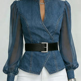 Mia | Denim Top with Organza Sleeves