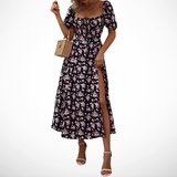 Fleur | Black Pink-Floral Midi Dress