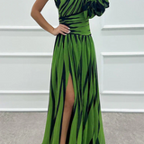 Hazel | Black Striped One-Shoulder Dress