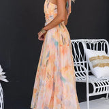 Elina | Pastel Floral Halter Midi Dress
