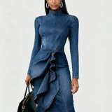 Nele | Denim Dress with Ruffled Hem