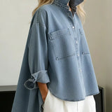 Marlene | Denim Shirt with Stand-Up Collar