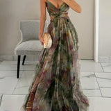 Elara | Orange Abstract Strap Maxi Dress